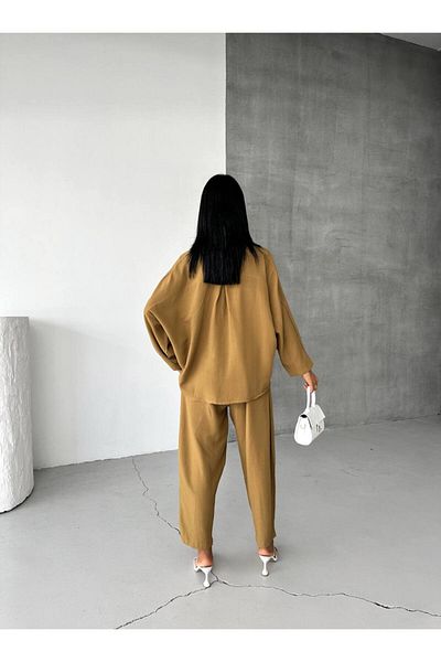 kalben outlet Casual Elegance – Minimal & Modern Linen Set – Loose Fit Double Combination – Casual Shirt Baggy Trousers