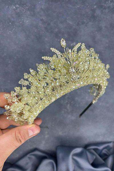 Hayalperest boncuk Green Livan Beaded Bridal Henna Crown Hair Accessory