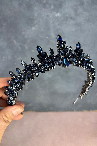 Hayalperest boncuk Navy Blue Lycia Bead Embroidered Bridal Henna Crown