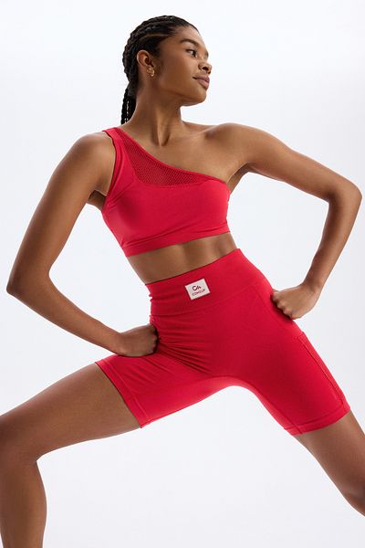 COMEUP Side Knitted Patterned Mesh Pocket Sports Shorts Kokina Red