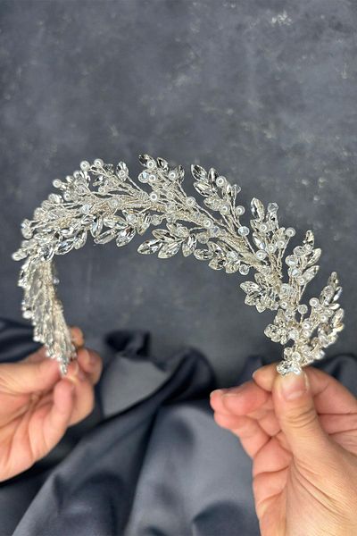 Hayalperest boncuk Cream Laurel Bridal Crown Hair and Turban Accessory