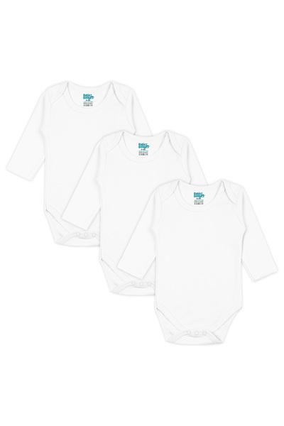Babies Basic طقم رومبير/بدلة بأكمام طويلة، ٣ قطع - أبيض، من ٦ إلى ٩ أشهر