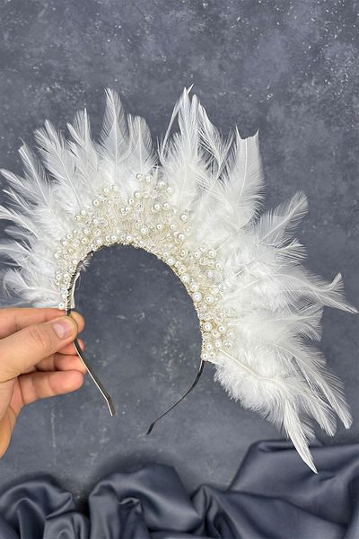 Hayalperest boncuk Feathered Crystal Beaded Arden Bridal Henna Crown