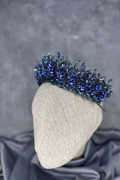 Hayalperest boncuk Indigo blue elisa design beaded bridal henna crown hair accessory