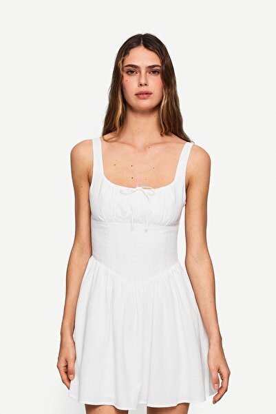 Bershka Linen blend flared mini dress