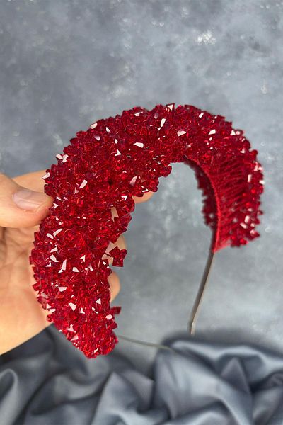 Hayalperest boncuk Red Asu Dense Bead Embroidered Bridal Henna Crown