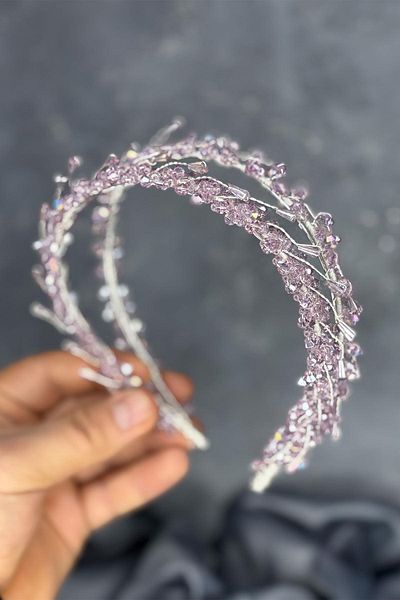 Hayalperest boncuk Lila Sare Model Double Row Bridal Henna Crown Hair Accessory