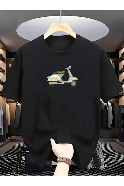 İnazuma Outdoors تي شيرت أسود بأكمام قصيرة ورقبة دائرية من القطن المطبوع للجن...