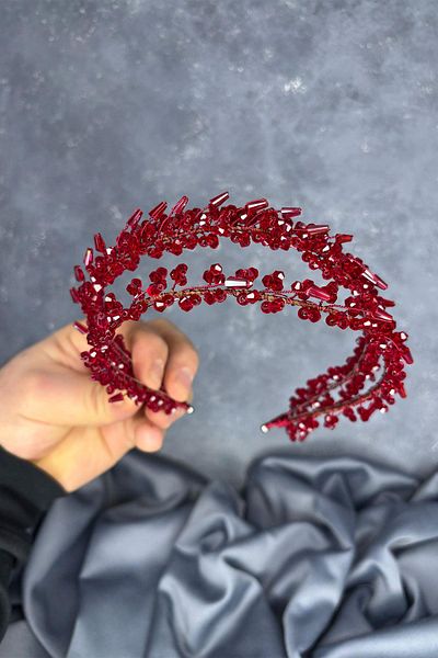 Hayalperest boncuk Burgundy Sare Model Double Row Bridal Henna Crown Hair Accessory
