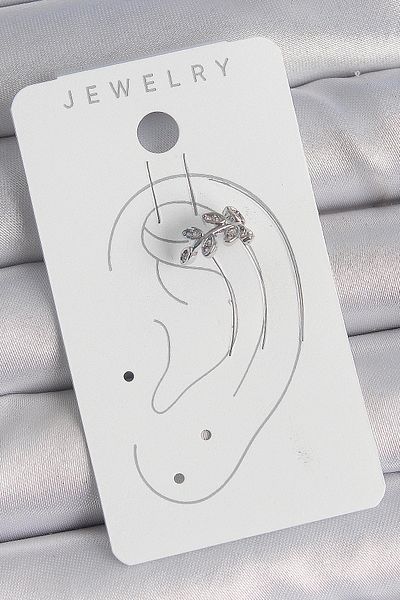 E BULURUM Brass Silver Color Zircon Stone Leaf Model Cartilage Women's Earrings