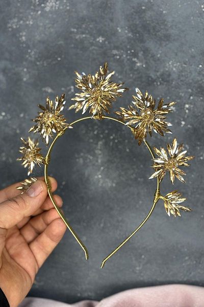 Hayalperest boncuk Honey Color Star Stone Bridal Henna Crown and Bridal Hair Accessory