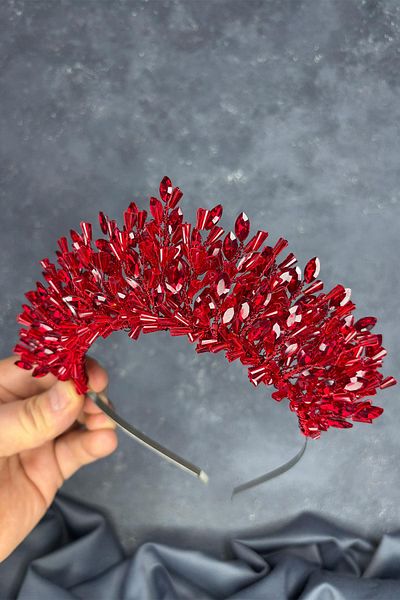 Hayalperest boncuk Red Maria Intensely Embroidered Crystal Bridal Henna Crown Hair Accessory