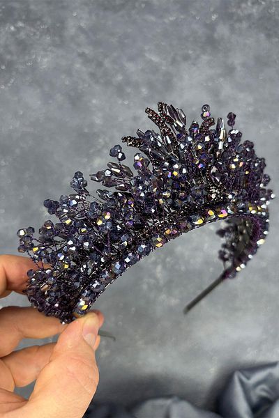 Hayalperest boncuk Purple Livan Beaded Bridal Henna Crown Hair Accessory
