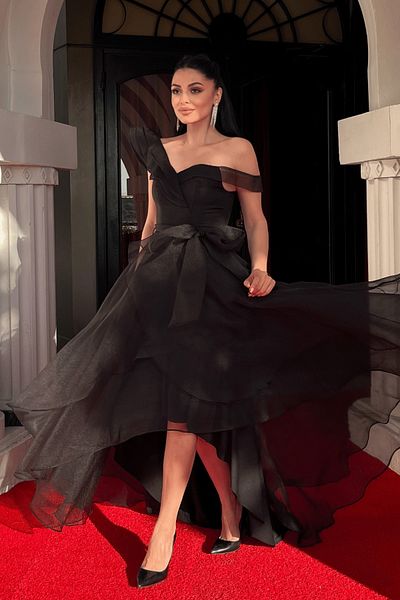 giyimmasalı Βραδινό Φόρεμα Organza Fabric Layered - ΜΑΥΡΟ