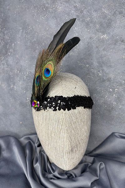 Hayalperest boncuk Fadel Bridal Henna Crown with Green Feather
