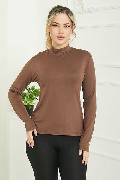 TOFİSA Stand Collar Viscose Badi Brown - 26827