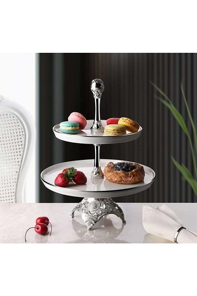KT HOME Two-Tier Porcelain Persimmon Bowl and Pedestal Presentation Bowl Cake Chocolate Snack Decorative Presentation Bowl