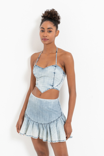 Kikiriki Halter Neck Denim Bustier & Skirt Set