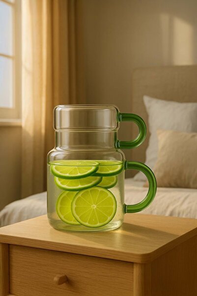 Jenisa Lüks Cam Başucu Sürahi Bardaklı