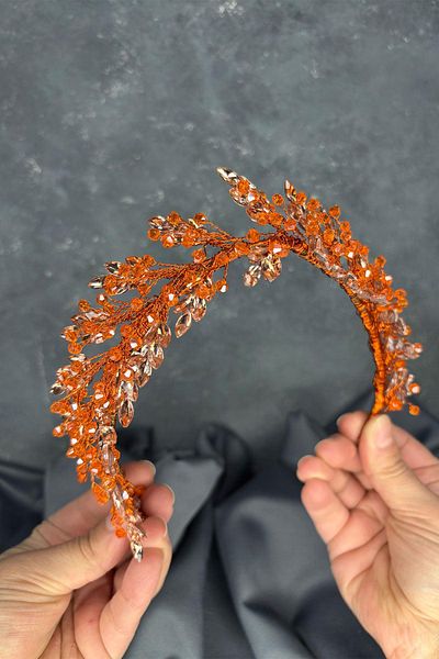 Hayalperest boncuk Orange Laurel Bridal Crown Hair and Turban Accessory