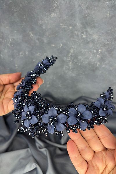 Hayalperest boncuk Navy Blue Nileda Crystal Beaded Bridal Henna Crown Hair Accessory