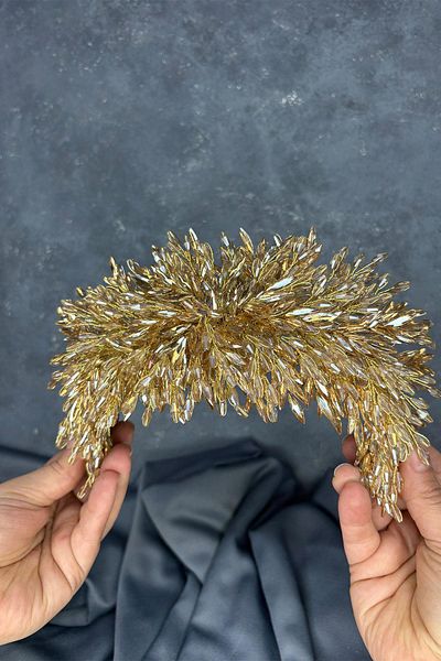 Hayalperest boncuk Honey Color Eva Intense Bead Embroidered Bridal Henna Crown