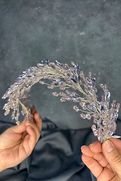 Hayalperest boncuk Lilac Hera Crystal Beaded Bridal Henna Crown Hair and Turban Accessory