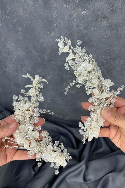 Hayalperest boncuk إكسسوار شعر تاج الزفاف من كريستال لؤلؤي مطرز بكثافة من Verdage