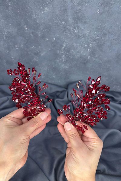 Hayalperest boncuk Burgundy Selis Double Sided Bridal Henna Crown Hair Accessory
