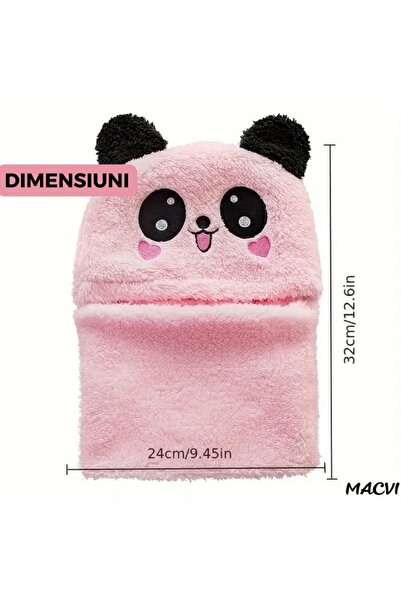 MACVI Caciula pentru copii cagula Macvi® 2 in 1, tematica lumea animalelor, panda zambitor, 1-5 ani, roz