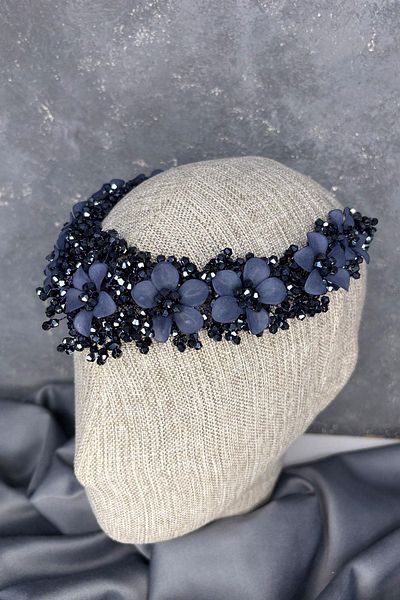 Hayalperest boncuk Navy Blue Nileda Crystal Beaded Bridal Henna Crown Hair Accessory
