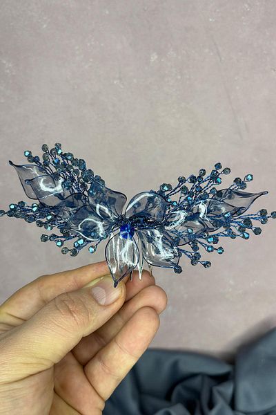 Hayalperest boncuk Indigo Blue Pearlescent Essence Scalloped Bridal Hair Accessory