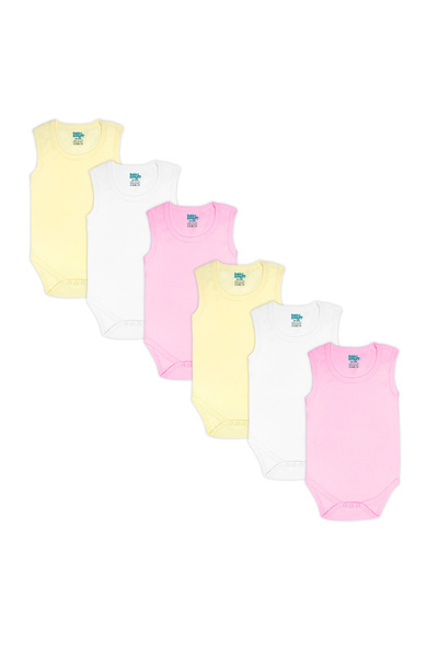 Babies Basic رومبر/بدلة جسم بدون أكمام. طقم من 6 قطع - وردي، ليموني، كريمي، م...