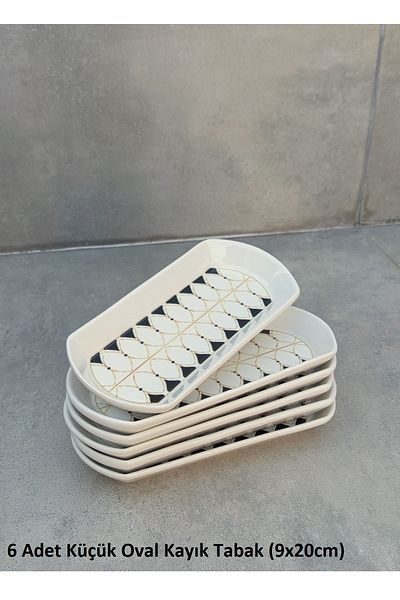 Pinkev Set of 6 Ceramic Small Oval Boat Plates - 9X20Cm