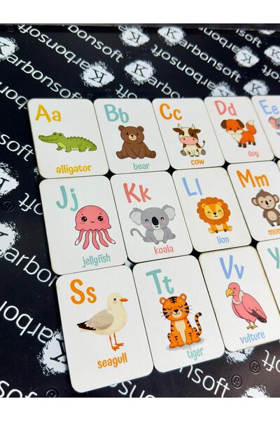 karbonsoft Ahşap Ingilizce Alfabe Kartları - Alfabe Ingilizce Eğitim Seti Ingilizce Öğrenme Kartları Montessori