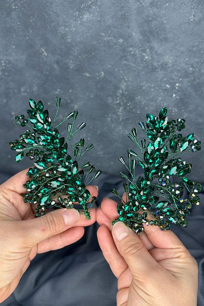 Hayalperest boncuk Emerald Green Selis Double Sided Bridal Henna Crown Hair Accessory