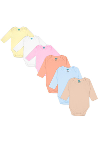 Babies Basic طقم بدلة بأكمام طويلة. طقم من 6 قطع - أزرق، برتقالي، بني، وردي، ...
