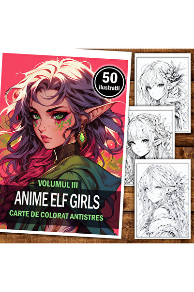 Legendary Gifts Carte de colorat antistres, 50 de ilustrații, Fete elf anime ...