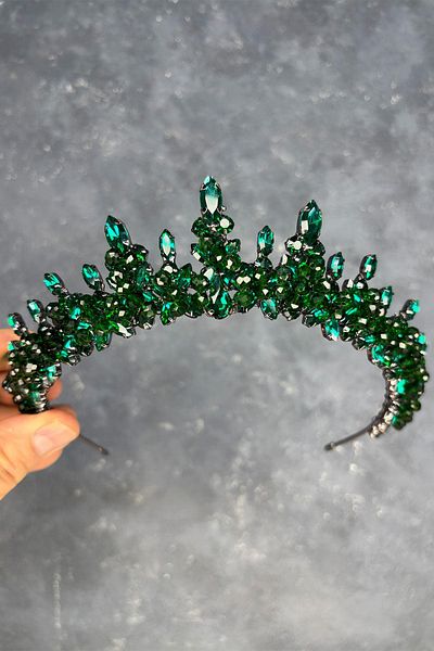 Hayalperest boncuk Emerald Green Lycia Bead Embroidered Bridal Henna Crown