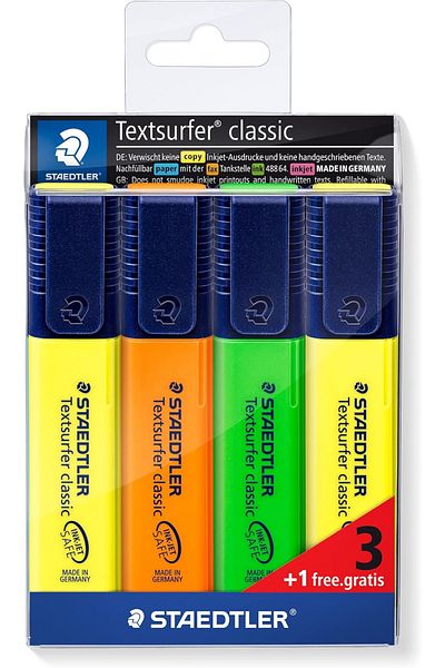 Staedtler Highlighter Pen Cut Tip 4 Pack 364-S Wp4P