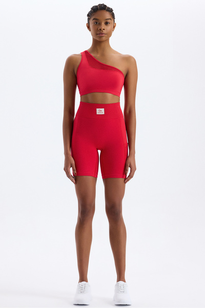 COMEUP Yanı Örgü Desenli File Cepli Spor Şort Kokina Kırmızı