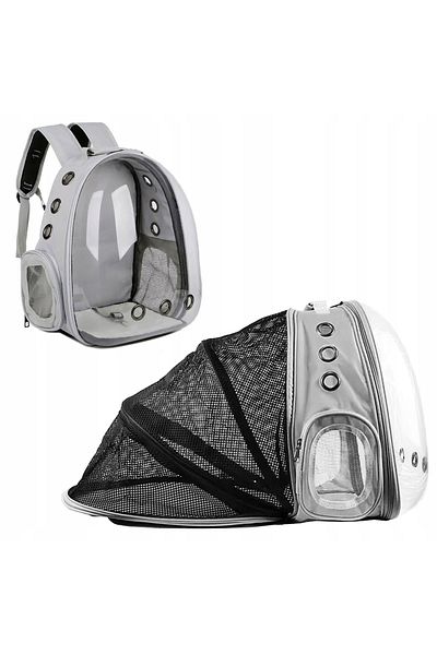 OEM Backpack for transporting cats and small animals, expandable, plastic and foam, handle, gray