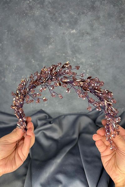 Hayalperest boncuk Plum Hera Crystal Beaded Bridal Henna Crown Hair and Turban Accessory