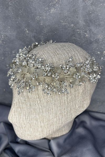 Hayalperest boncuk Gray Nileda Crystal Beaded Bridal Henna Crown Hair Accessory