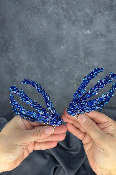 Hayalperest boncuk Saks Blue Double Sided Comb Büge Bridal Hair Accessory