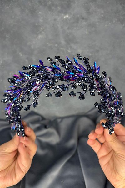 Hayalperest boncuk Purple Blue Hera Crystal Beaded Bridal Henna Crown Hair and Turban Accessory