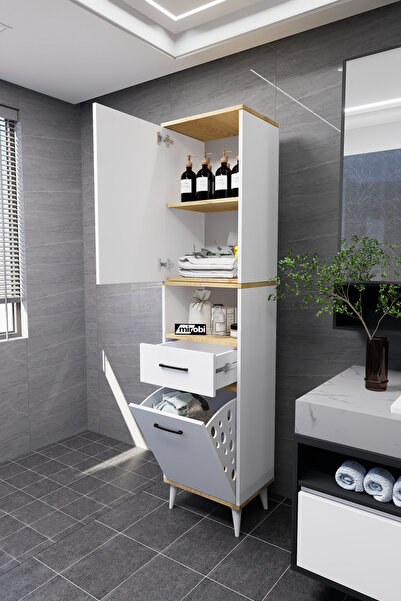 Mirobi Lula Çok Amaçlı Dolap Banyo Dolabı Kirli Çamaşır Sepeti Dolabı Beyaz