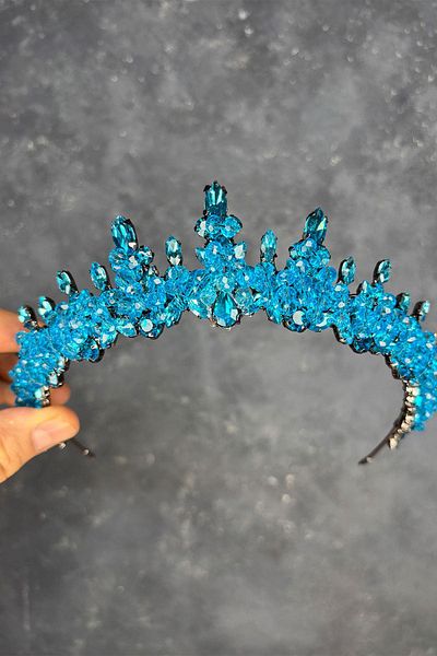 Hayalperest boncuk Turquoise Lycia Bead Embroidered Bridal Henna Crown