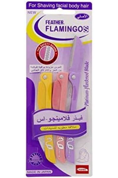 Feather ماكينة حلاقة فلامنجو للنساء، 3 قطع، أصفر/وردي/أرجواني، متعدد الألوان