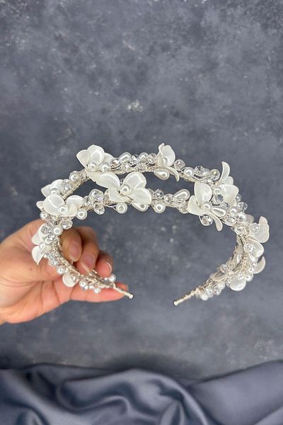 Hayalperest boncuk Meleni Pearlescent Crystal Bridal Crown Hair Accessory